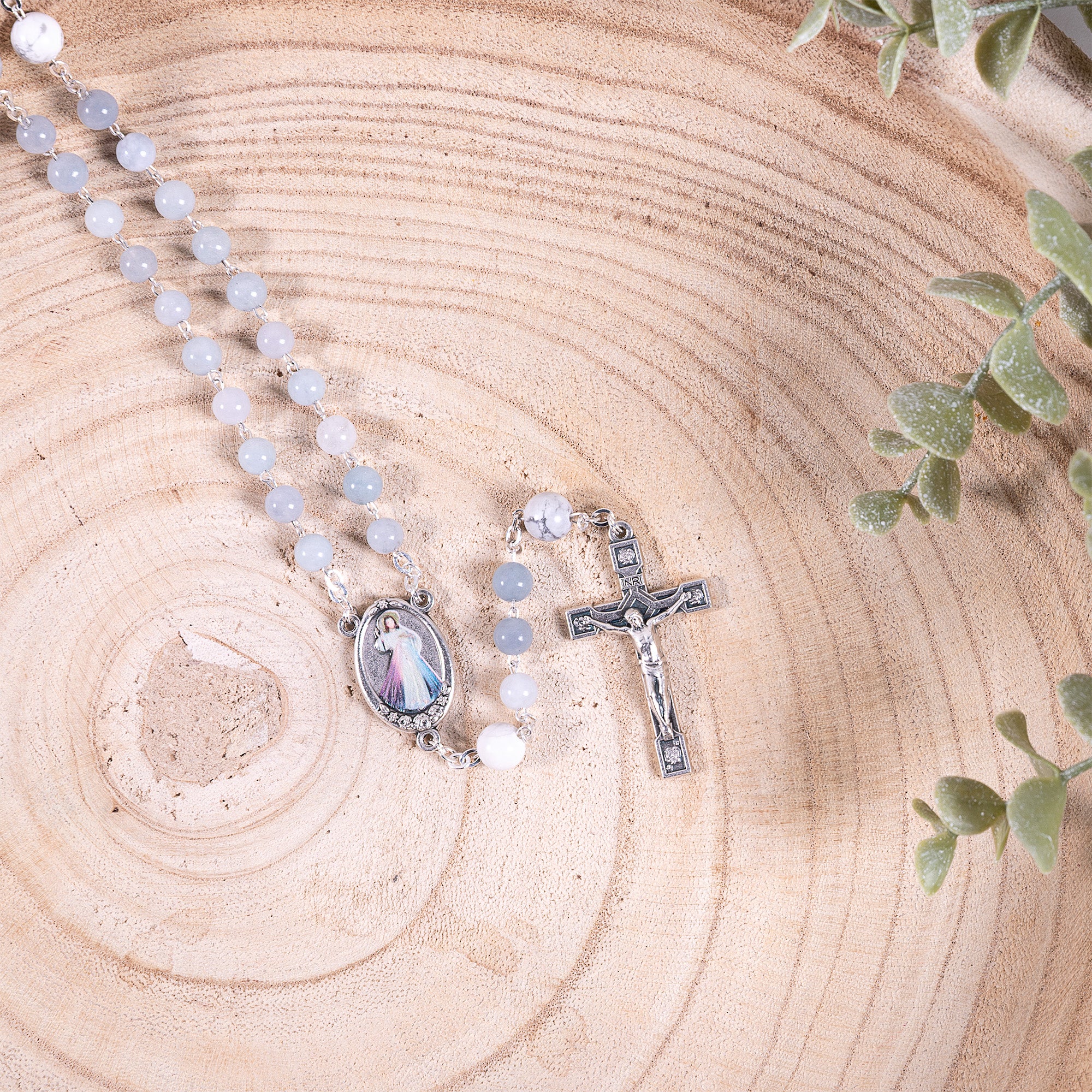 Angelite & Aulite Divine Mercy Chaplet Rosary - Image 4