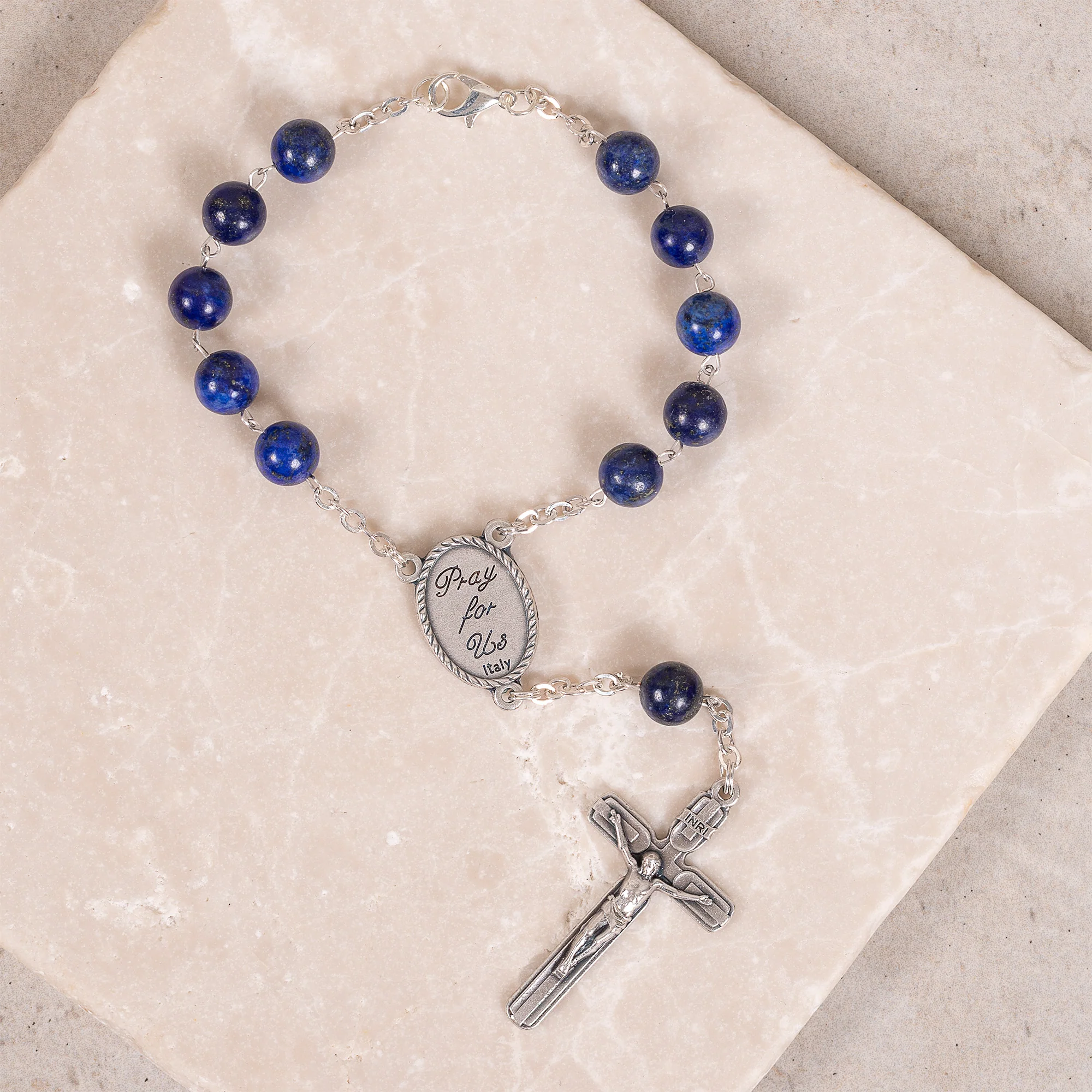 Blue Lapis Gemstone St. Michael Auto Rosary - Image 3