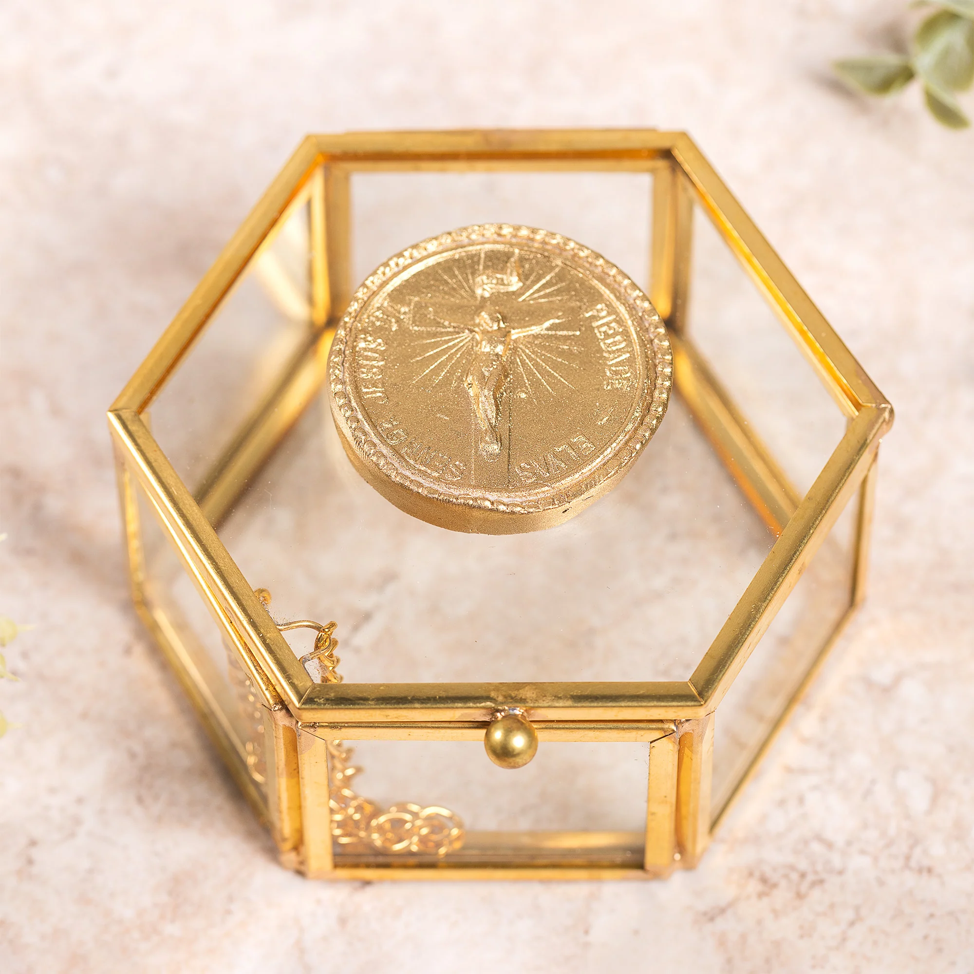 Gold Crucifix Glass Rosary Box - Image 3