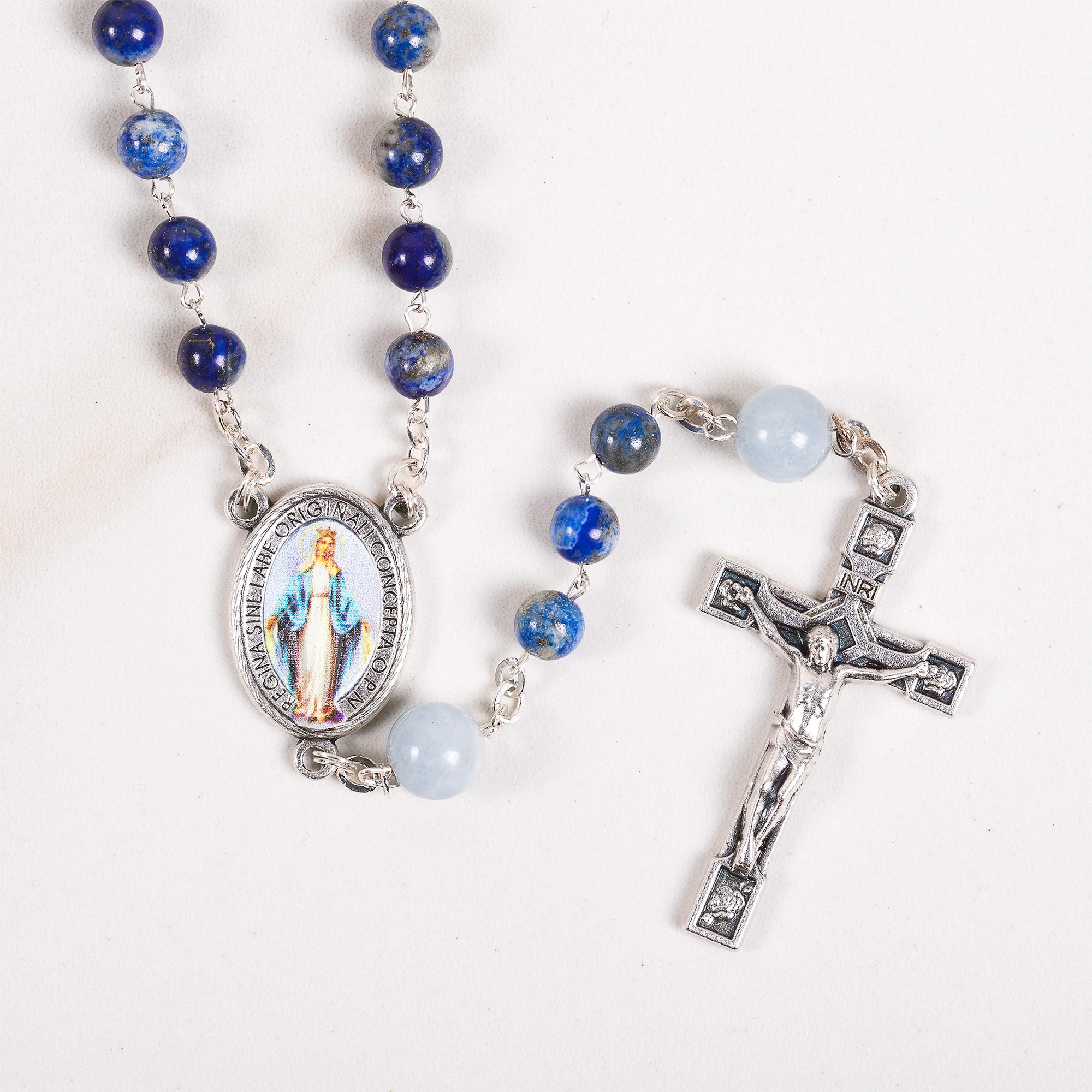 Lapis & Angelite Miraculous Medal Rosary - Image 3