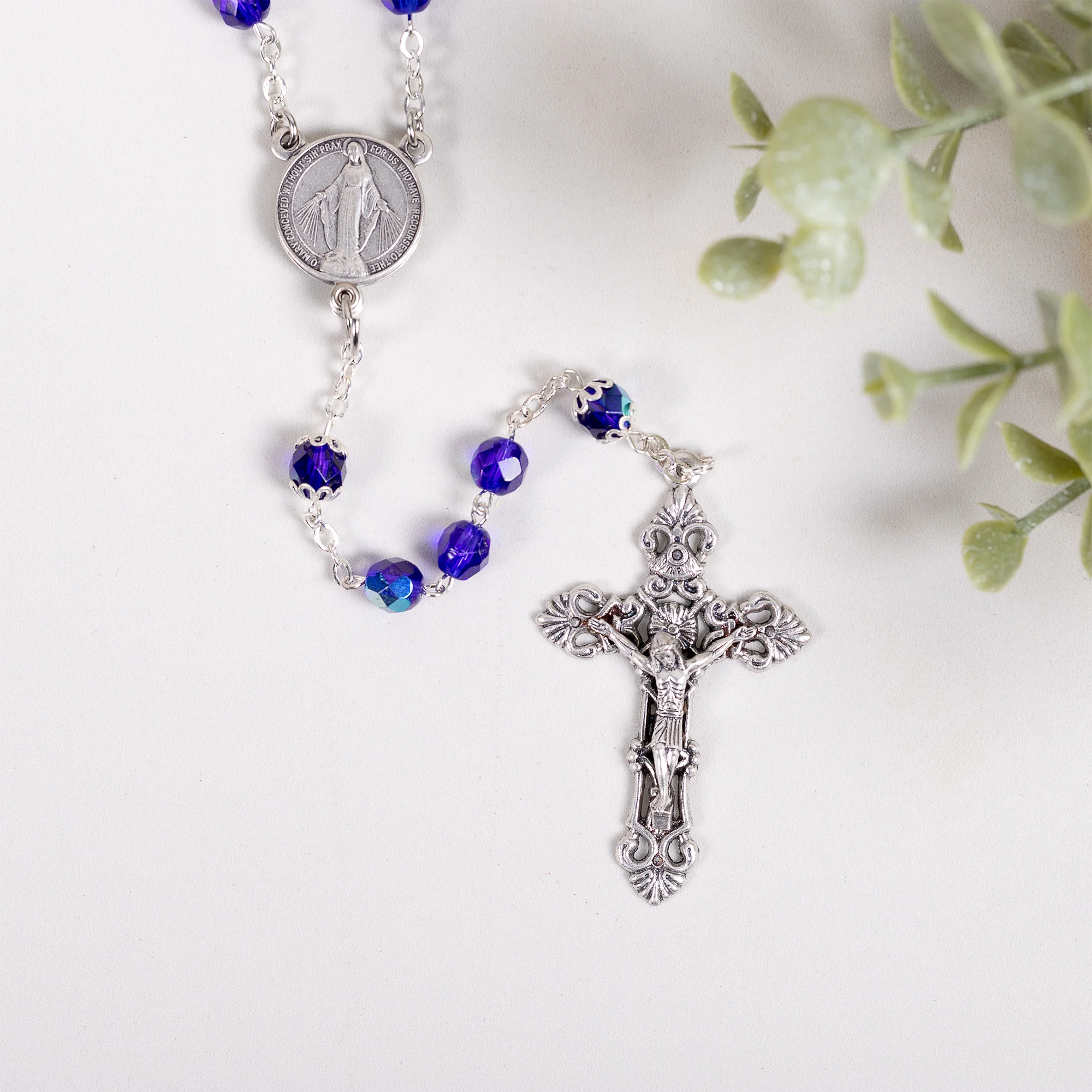 Mysteries Centerpiece Blue Crystal Rosary - Image 3