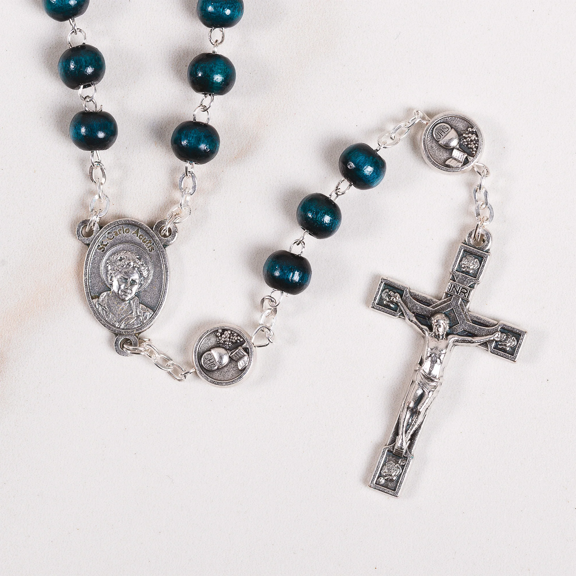 St. Carlo Acutis Blue Wood Rosary - Image 4