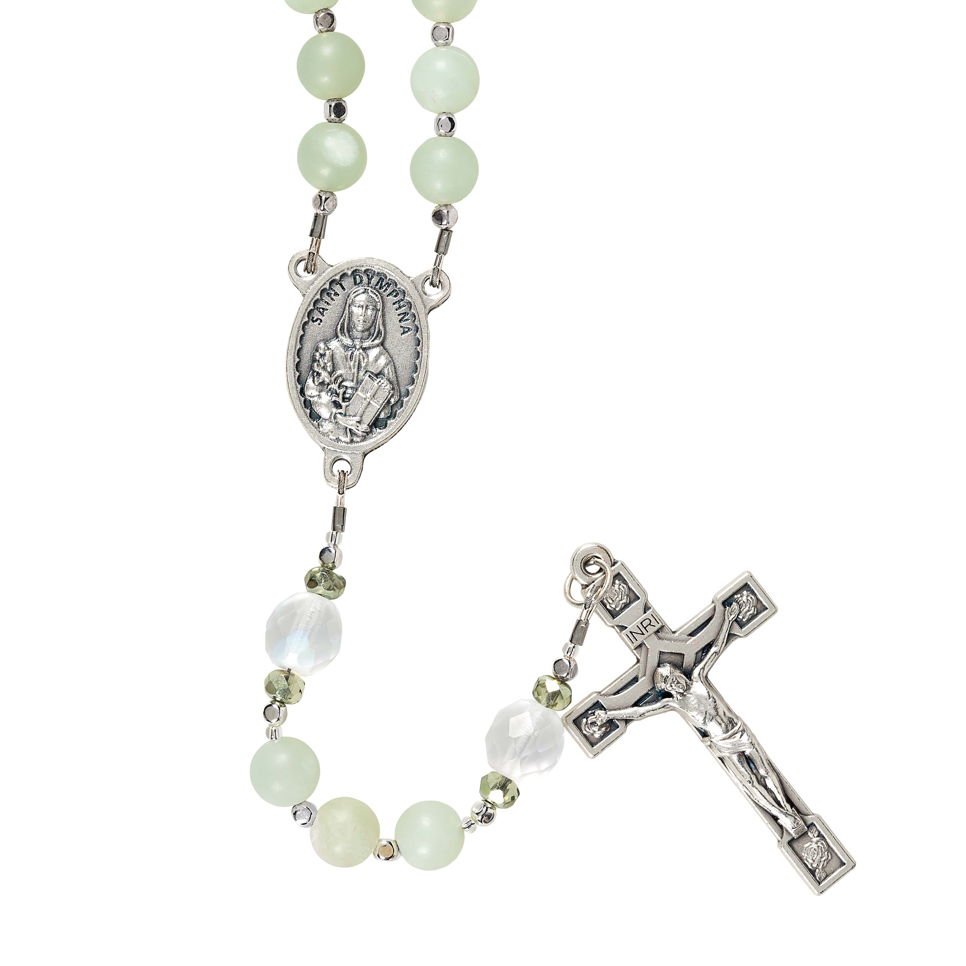 St. Dymphna Matte Jade Rosary - Image 3