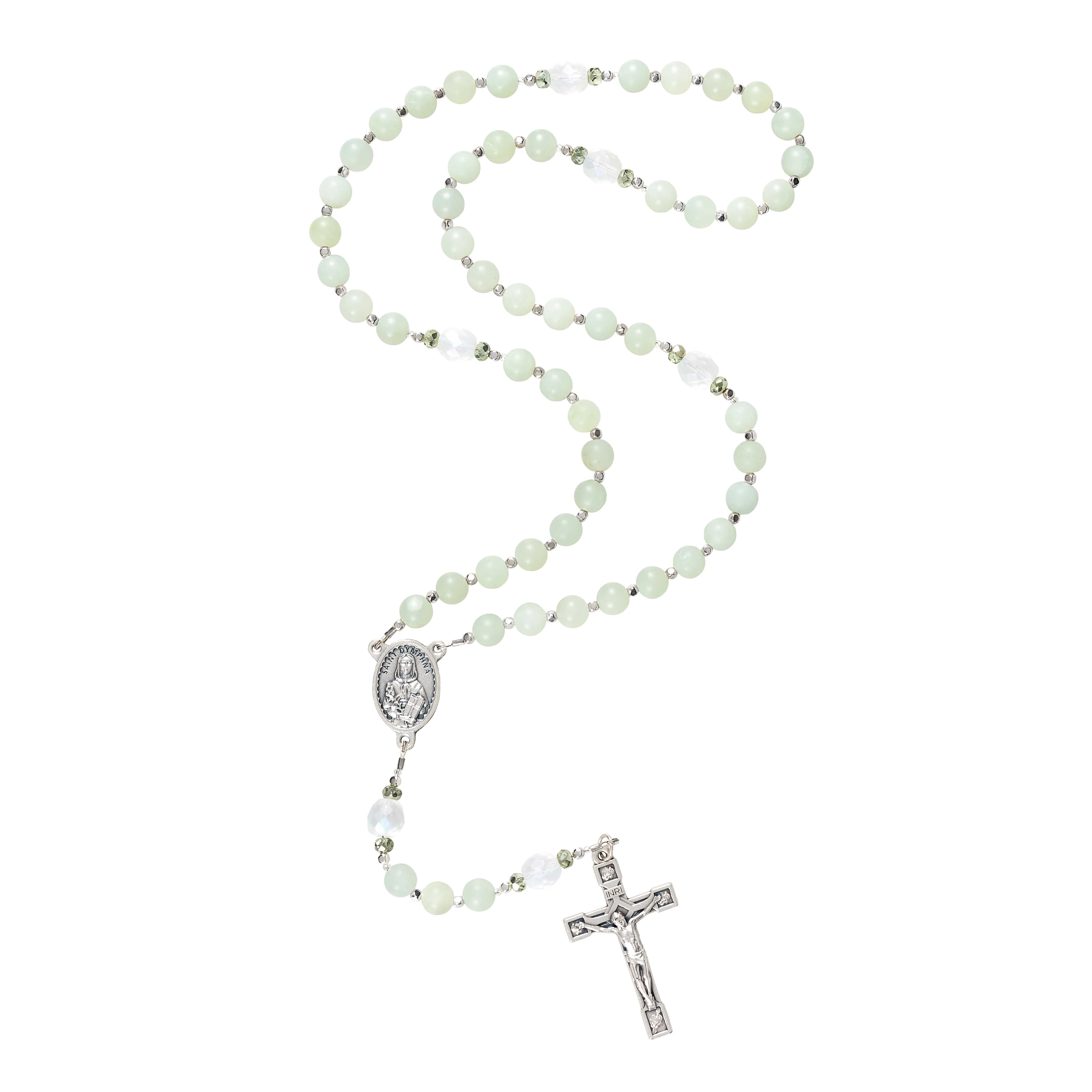 St. Dymphna Matte Jade Rosary - Image 4