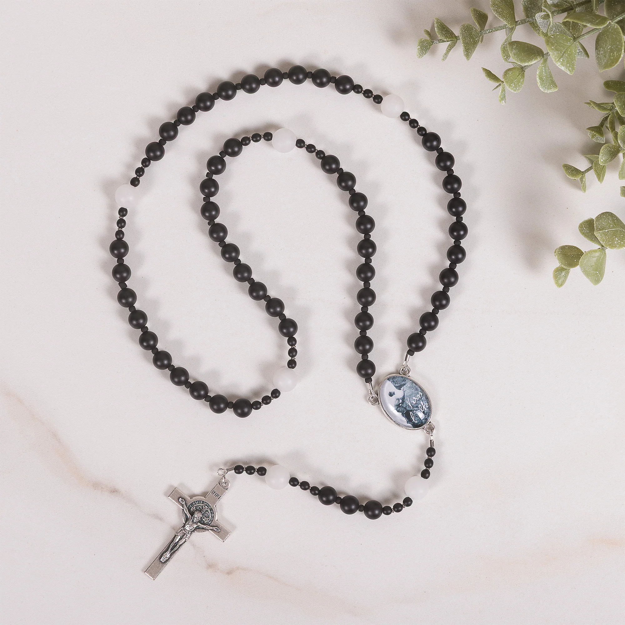 St. Pier Giorgio Frassati Matte Onyx & White Jade Rosary - Image 3