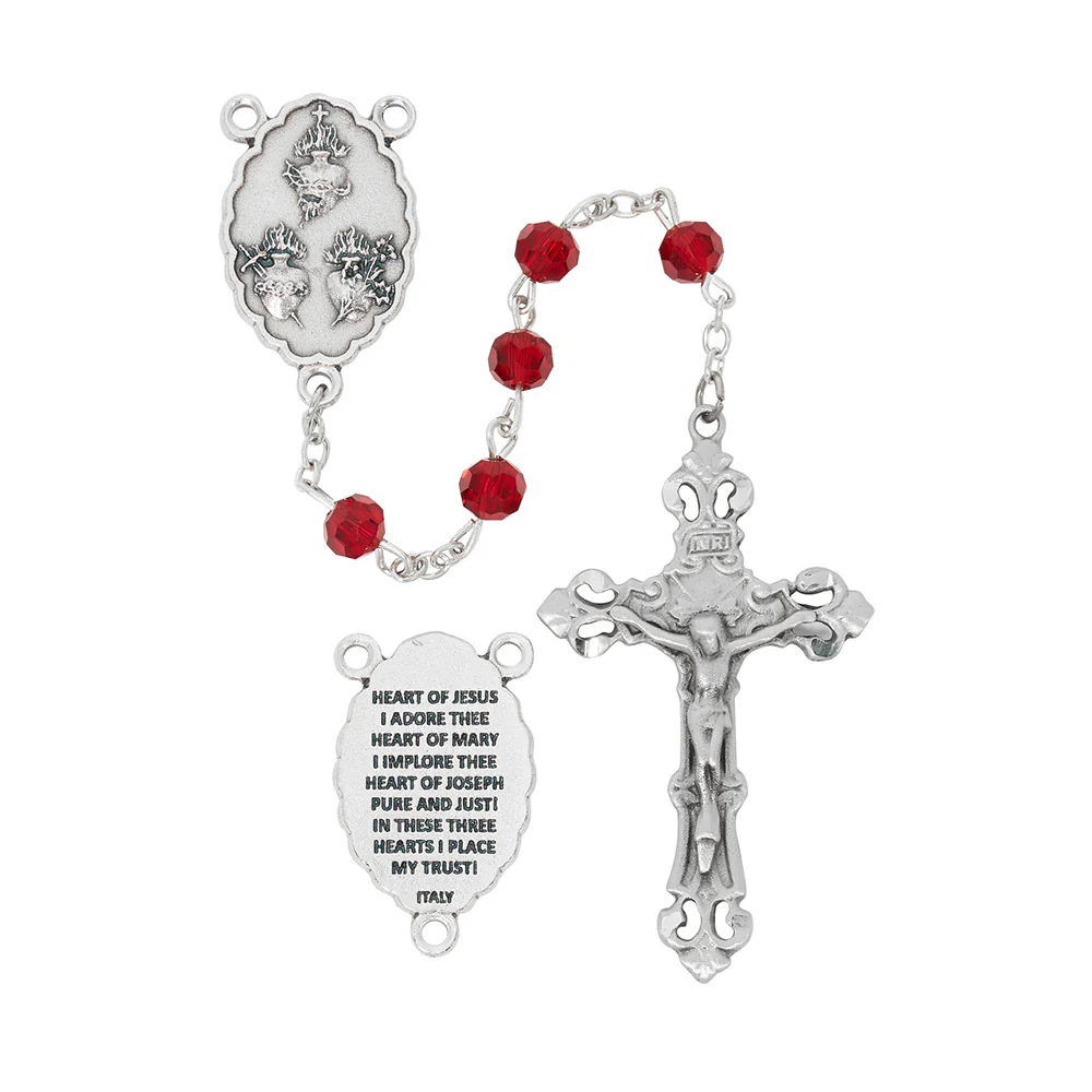 Three Hearts Red Crystal Rosary - Image 3