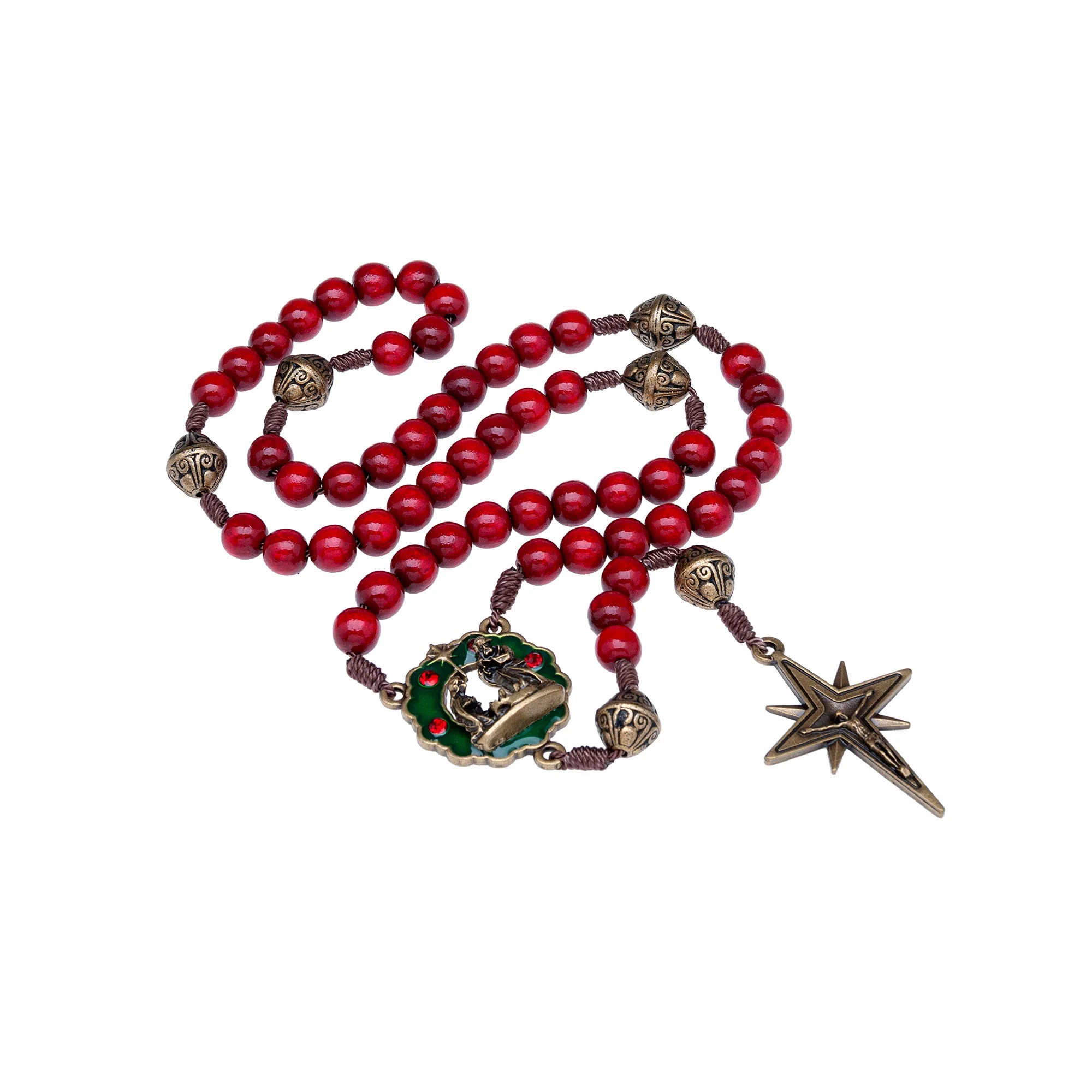 Wooden Wreath and Star Christmas Rosary - Image 3